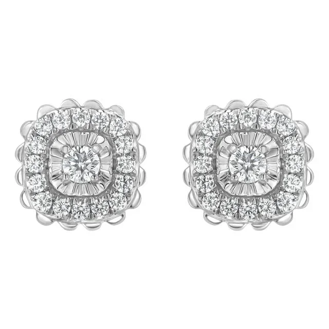.925 Sterling Silver 1/2 Cttw Round-Cut Diamond Halo Cluster Stud Earring