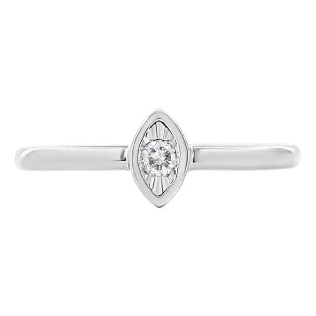 .925 Sterling Silver 1/20 Cttw Diamond Marquise Shaped Promise Ring (J-K Color, I1-I2 Clarity) – Size 8
