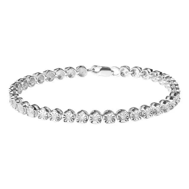 .925 Sterling Silver 1/4 Cttw Miracle-Set Diamond Starburst Round Link Tennis Bracelet (I-J Color, I2-I3 Clarity) – Size 7.25″