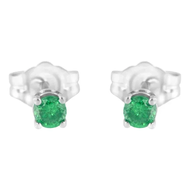 .925 Sterling Silver 1/4 Cttw Round Brilliant-Cut Green Diamond Classic 4-Prong Stud Earrings (Fancy Color-Enhanced, I2-I3 Clarity) – 2 Pieces