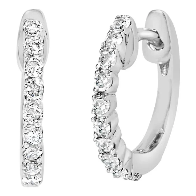 .925 Sterling Silver 1/6 Cttw Diamond Petite Hoop Earrings (I-J Color, I2-I3 Clarity)