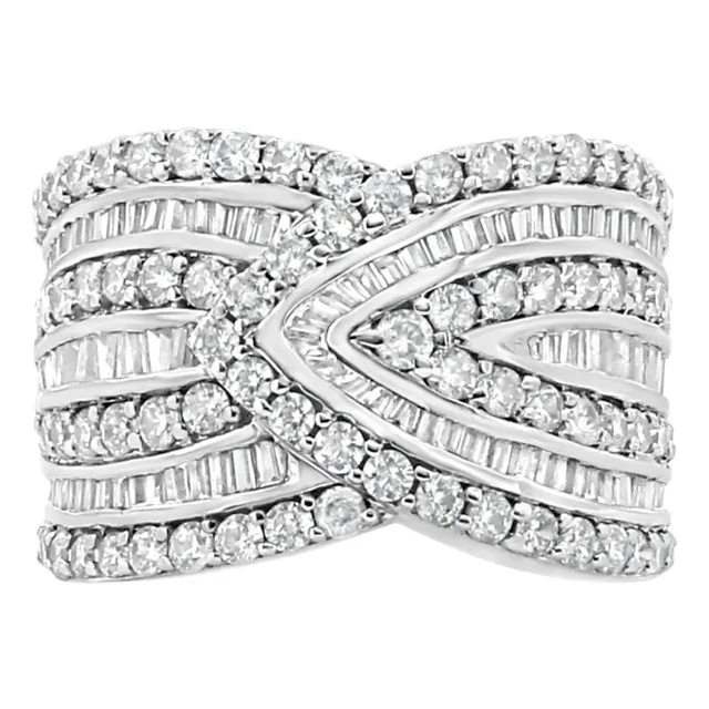 .925 Sterling Silver 2 3/8 Cttw Diamond Multi Row Overlay Band Ring – Ring Size 7
