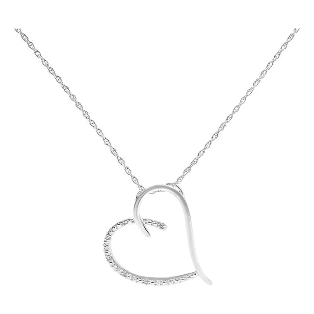 .925 Sterling Silver Diamond Accent Open Heart Slide Pendant Necklace (J-K Color, I2-I3 Clarity) – 18″ Inches