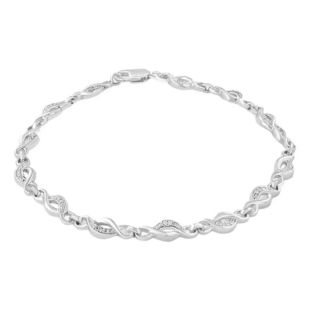 .925 Sterling Silver Prong Set Diamond Accent Curved Spiral Link Bracelet – 7.25″