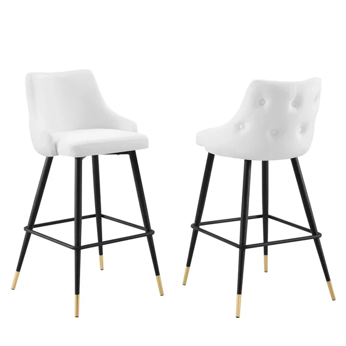 Adorn Performance Velvet Bar Stool Set of 2 in White