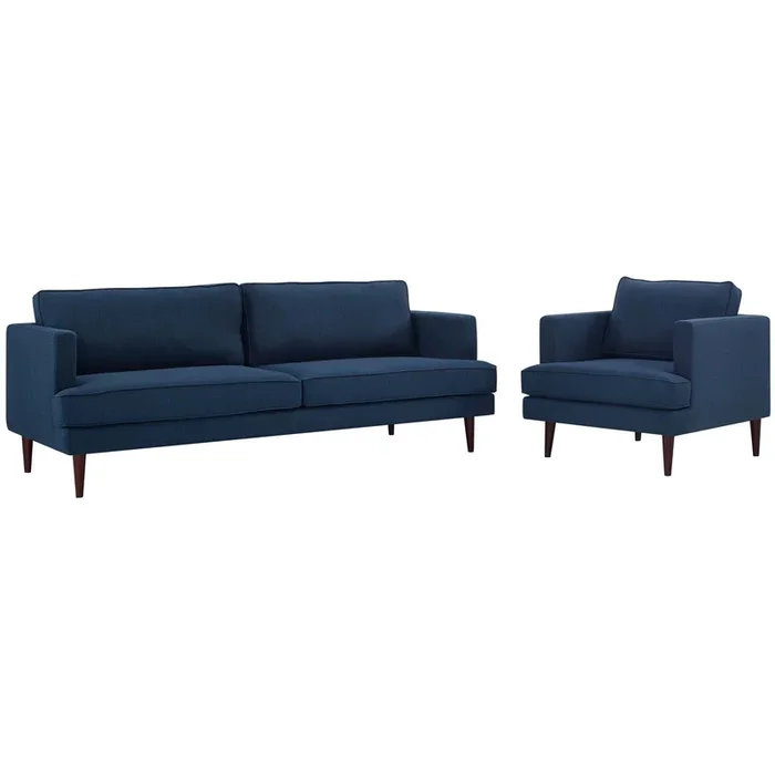 Agile Upholstered Fabric Sofa and Armchair Set in Blue