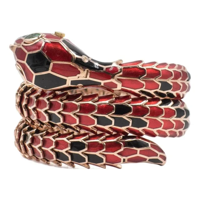 Alexis Ny 18k and Sterling Enamel Snake Wrap Bracelet Watch
