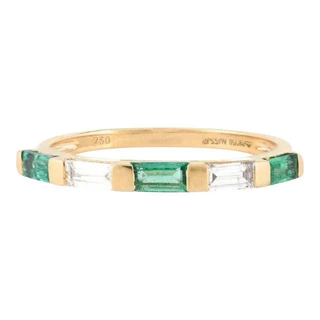 Alternate Baguette Emerald Diamond Stackable Band Ring Size 7