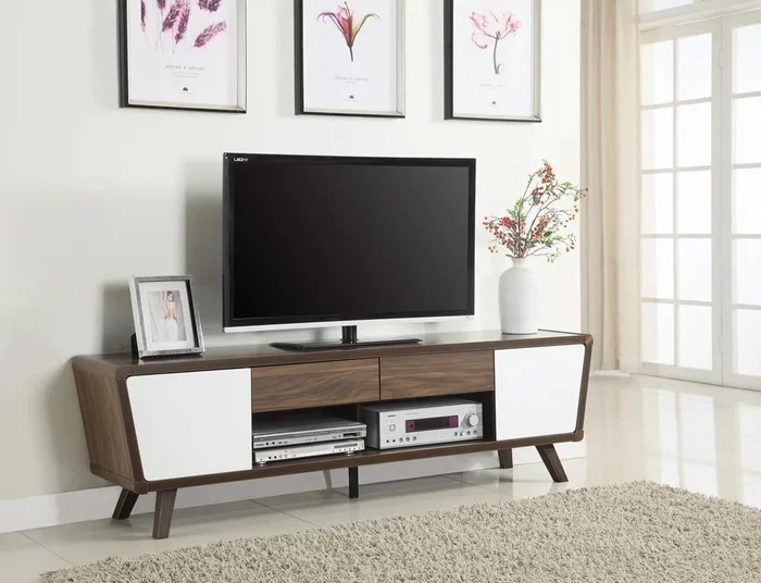 Alvin Dark Walnut/Glossy White 2-Drawer TV Console