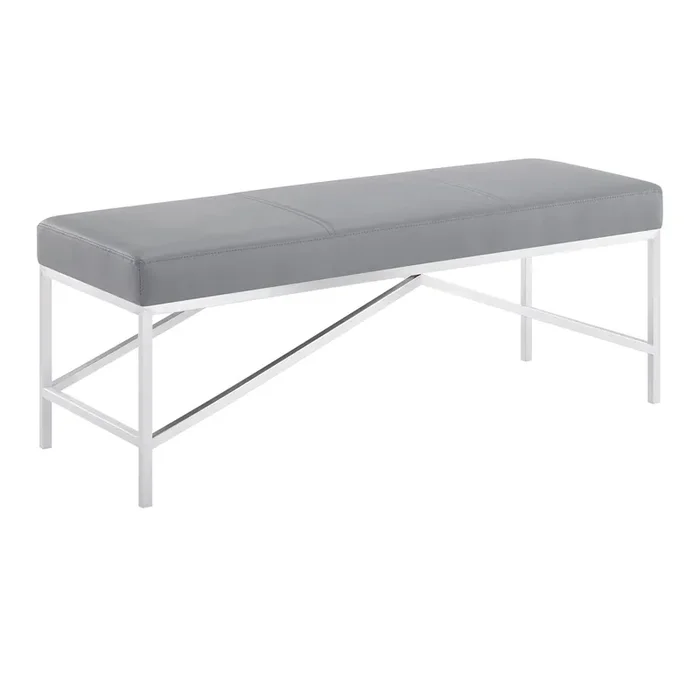 Alyssa Contemporary Bench In Brushed Stainless Steel And Grey Faux Leather