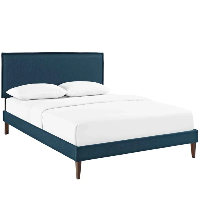 Amaris Queen Fabric Platform Bed with Squared Tapered Legs in Azure