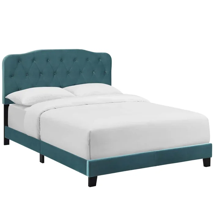 Amelia Full Performance Velvet Bed in Sea Blue