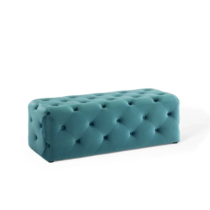 Amour 48″ Tufted Button Entryway Performance Velvet Bench in Sea Blue