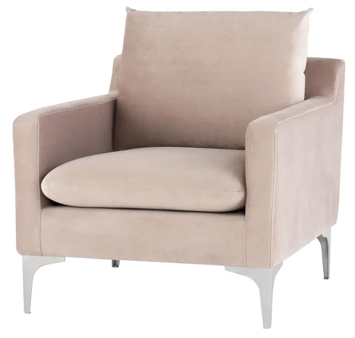Anders Lounge Chair – Blush with Brushed Stainless Legs