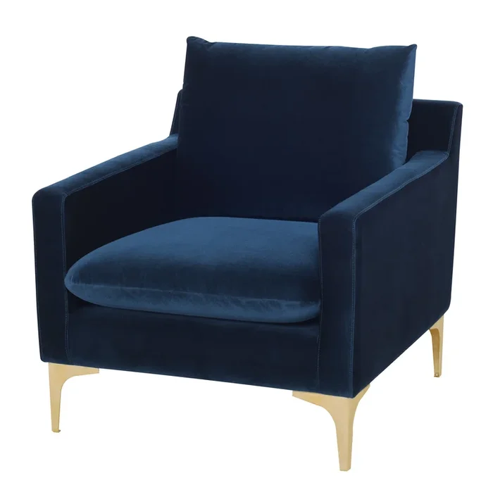 Anders Lounge Chair – Midnight Blue with Brushed Gold Legs