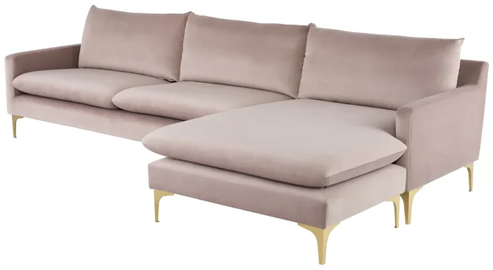 Anders Sectional Sofa – Blush with Brushed Gold Legs, 117.8in