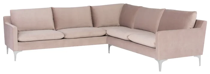 Anders Sectional Sofa – Blush with Brushed Stainless Legs , 103.8in