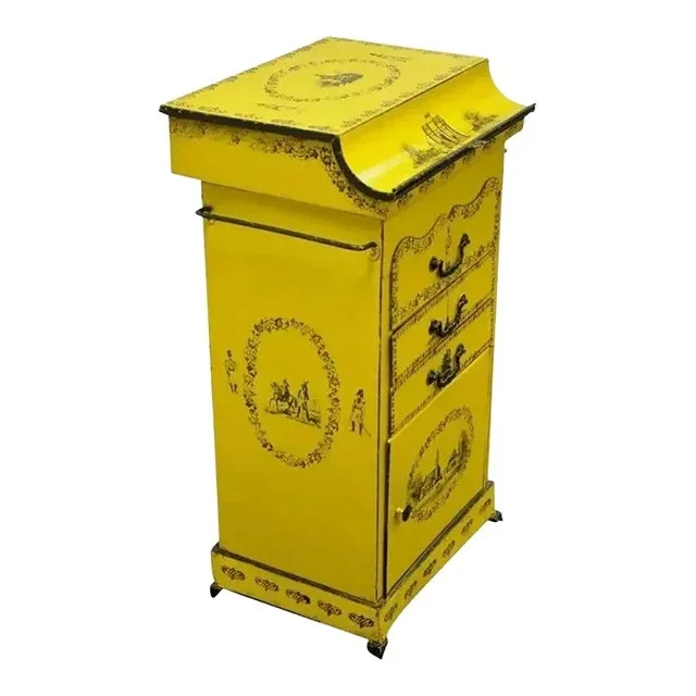Antique 19th C. Italian Regency Tole Metal Flip Top Yellow Vanity Sink Drysink