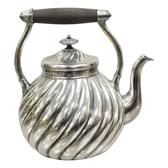 Antique Art Nouveau Silver Plated Spiral Design Teapot Tea Kettle