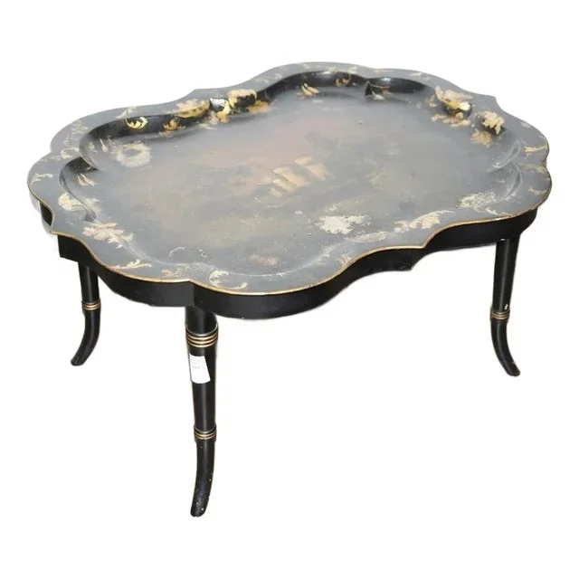 Antique Early 19th Century English Paint Decorated Tray on Stand