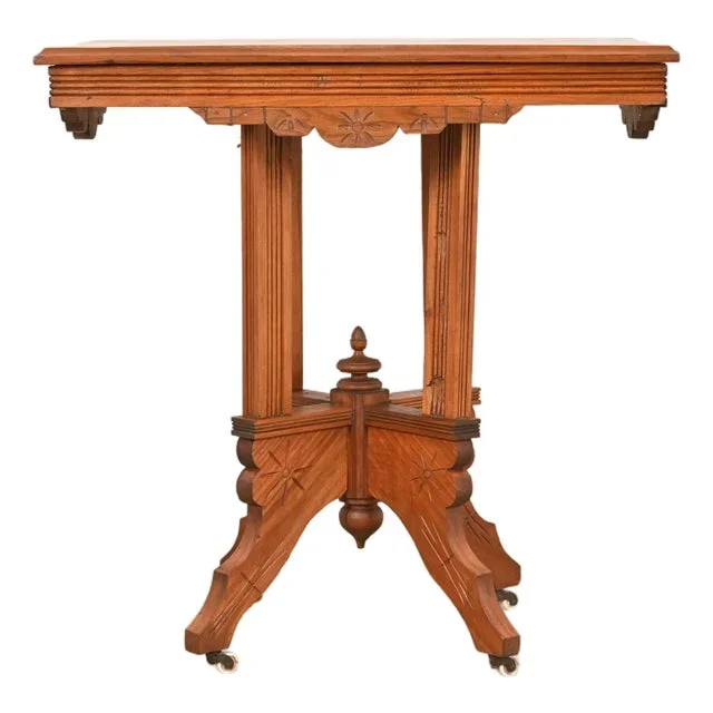 Antique Eastlake Victorian Carved Walnut Parlor Table, Circa 1880s