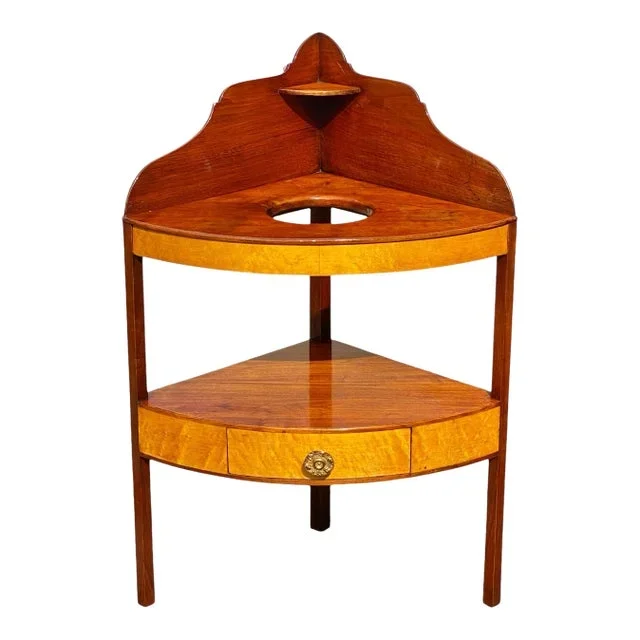 Antique Federal Period Cherry & Birds Eye Maple Corner Washstand With Drawer