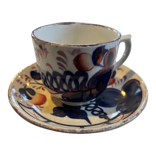 Antique Gaudy Welch Teacup & Saucer