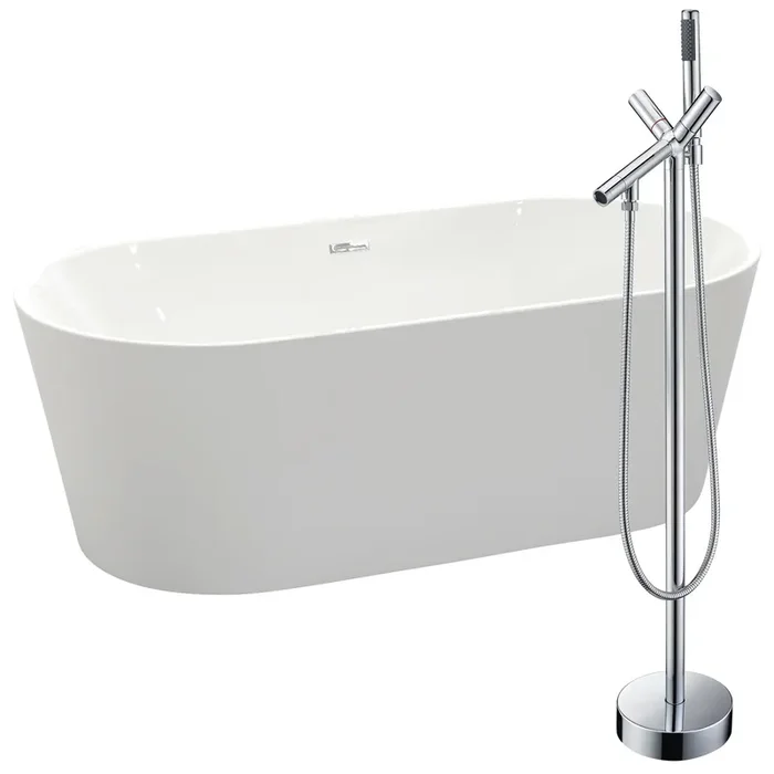 ANZZI Chand 67 In. Acrylic Flatbottom Non-whirlpool Bathtub In White With Havasu Faucet In Polished Chrome – FTAZ098-0042C