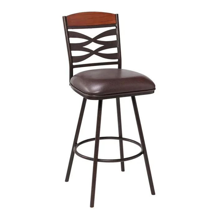 Arden Contemporary 26″ Counter Height Barstool In Auburn Bay Finish With Brown Faux Leather And Sedona Wood Finish Back