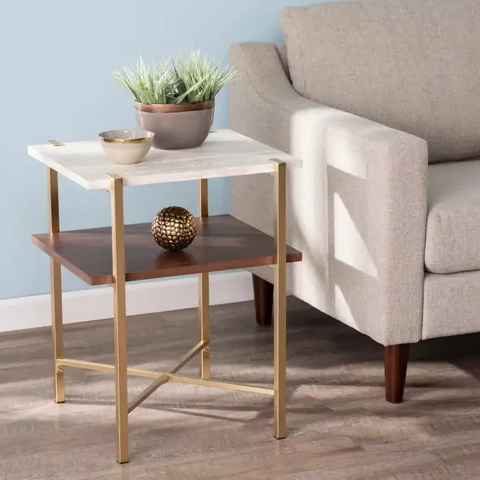Ardmillan Square Faux Marble End Table W/ Storage