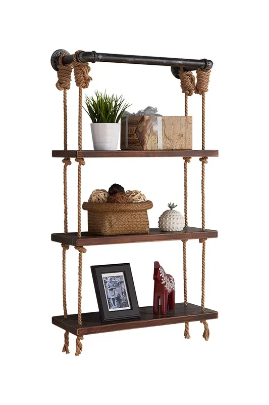 Armen Living 24″ Brannon Modern Pine Wood Floating Wall Shelf In Gray And Walnut Finish