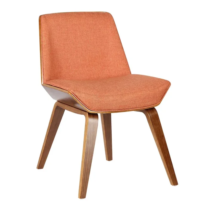 Armen Living Agi Mid-century Dining Chair In Walnut Wood And Orange Fabric