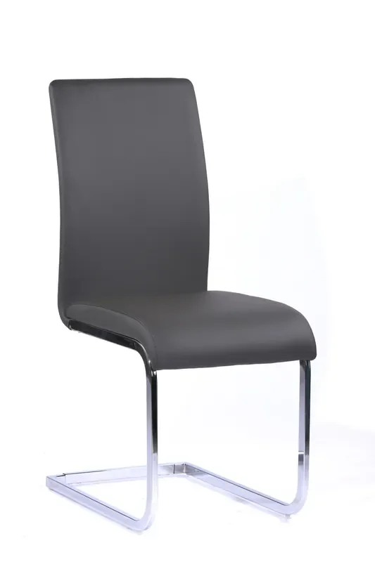 Armen Living Amanda Contemporary Side Chair In Gray Faux Leather And Chrome Finish – Set Of 2