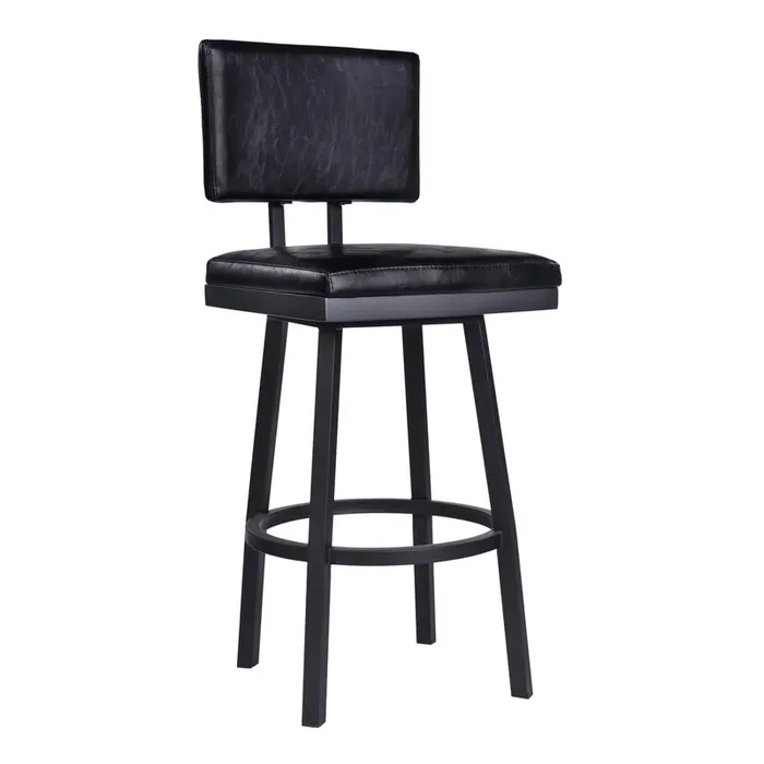 Armen Living Balboa 26” Counter Height Barstool In Black Powder Coated Finish And Vintage Black Faux Leather