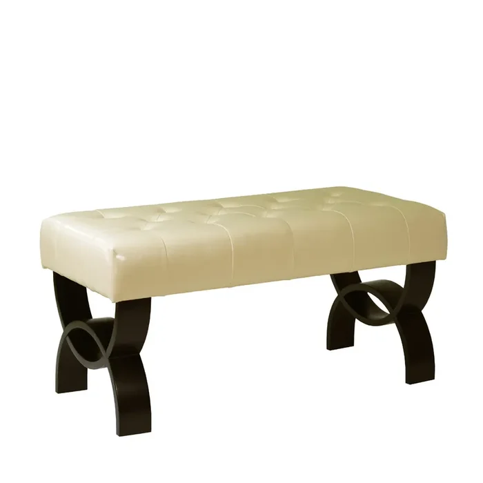 Armen Living Central Park 36″ Tufted Cream Bonded Leather Ottoman
