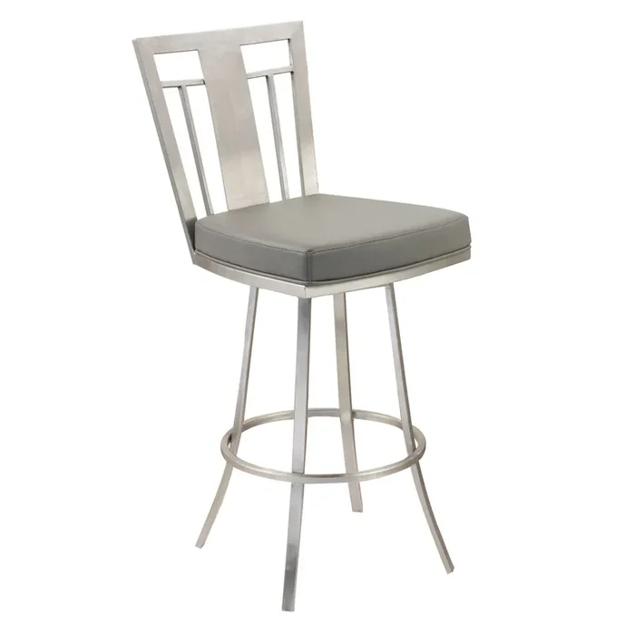 Armen Living Cleo 26″ Modern Swivel Barstool In Gray And Stainless Steel