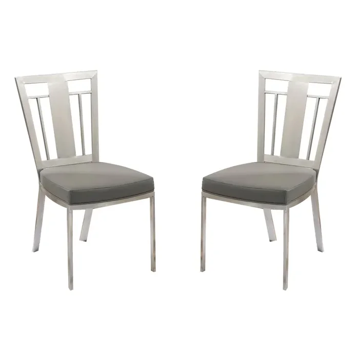 Armen Living Cleo Contemporary Dining Chair In Gray And Stainless Steel – Set Of 2