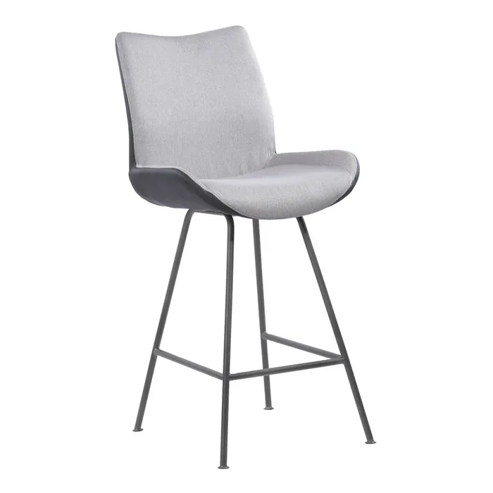 Armen Living Coronado Contemporary 26″ Counter Height Barstool In Brushed Grey Powder Coated Finish And Pewter Fabric