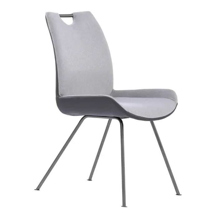 Armen Living Coronado Contemporary Dining Chair In Grey Powder Coated Finish And Pewter Fabric – Set Of 2