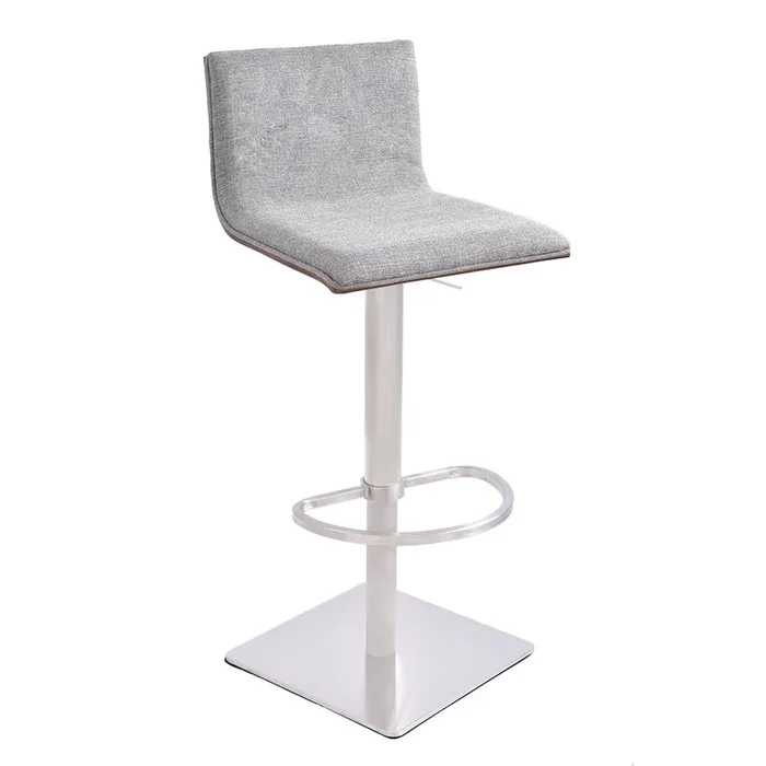 Armen Living Crystal Barstool In Brushed Stainless Steel Finish With Grey Fabric And Walnut Back