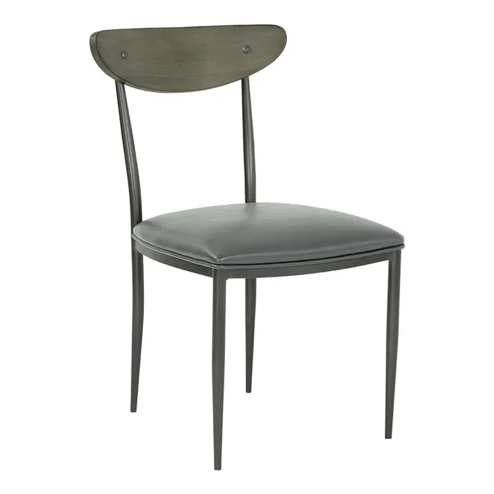 Armen Living Davis Mid-century Dining Chair In Mineral Finish With Vintage Grey Faux Leather And Grey Walnut Wood Back – Set Of 2