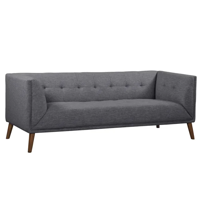 Armen Living Hudson Mid-century Button-tufted Sofa In Dark Gray Linen And Walnut Legs