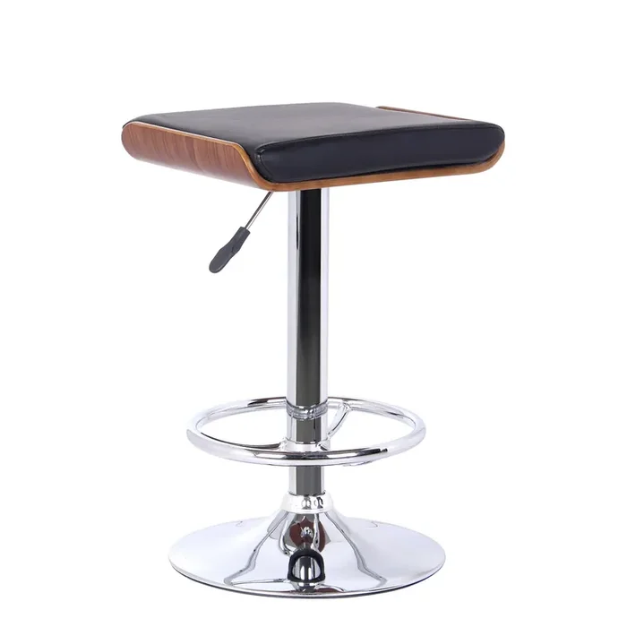 Armen Living Java Barstool In Chrome Finish With Walnut Wood And Black Faux Leather