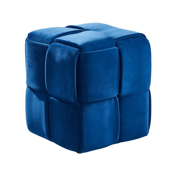 Armen Living Joy Contemporary Short Ottoman In Blue Velvet