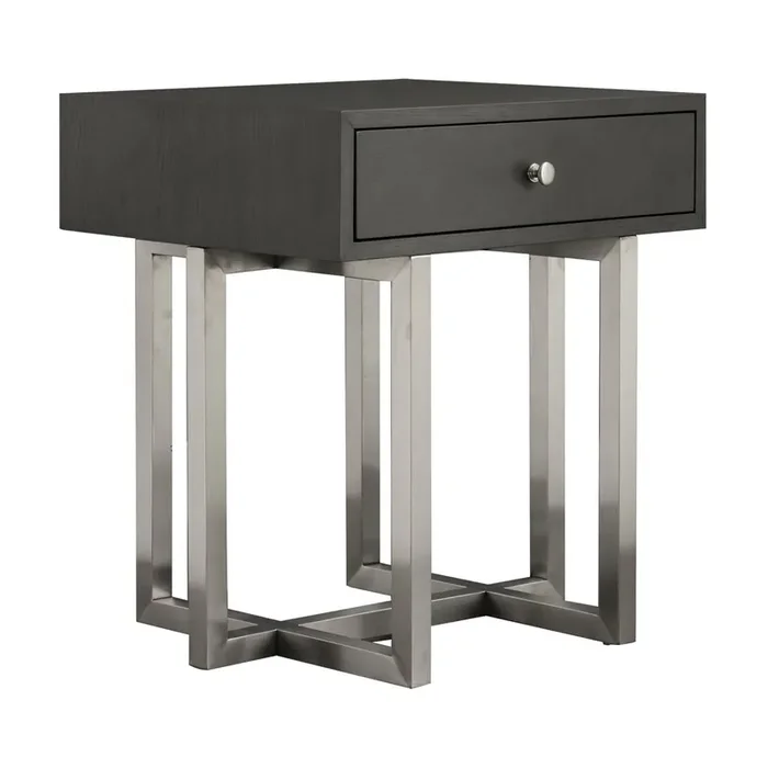 Armen Living Knight Contemporary Lamp Table In Brushed Stainless Steel Finish With Grey Top