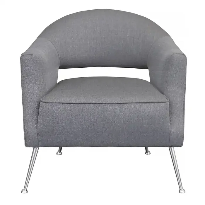Armen Living Lyric Contemporary Accent Chair In Brushed Stainless Steel Finish With Grey Fabric