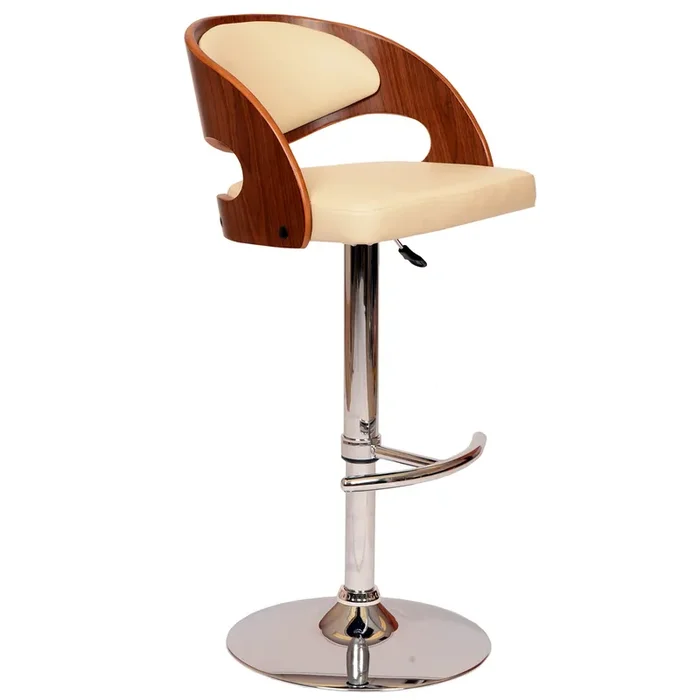 Armen Living Malibu Swivel Barstool In Cream Pu/ Walnut Veneer And Chrome Base