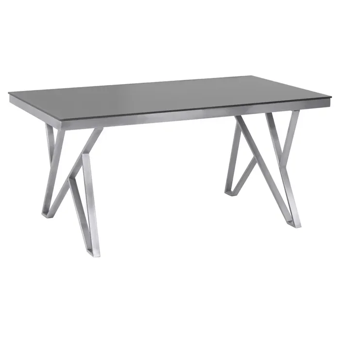 Armen Living Mirage Contemporary Dining Table In Brushed Stainless Steel And Gray Tempered Glass Top