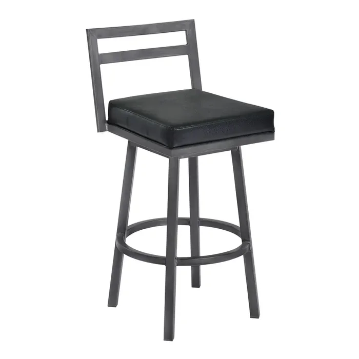Armen Living Moniq 30″ Bar Height Metal Swivel Barstool In Ford Black Faux Leather And Mineral Finish