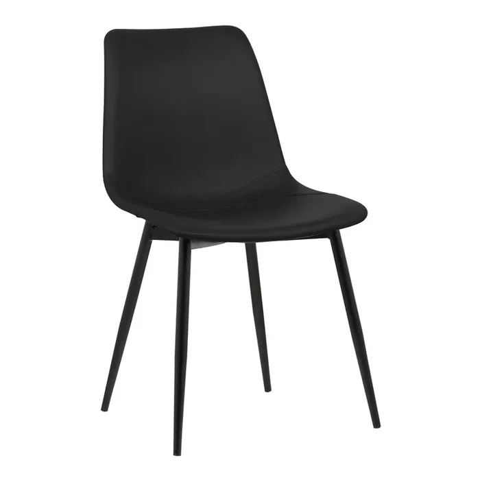 Armen Living Monte Contemporary Dining Chair In Black Faux Leather With Black Powder Coated Metal Legs